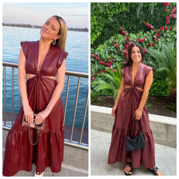 A.L.C Alexandria Cutout Vegan Leather Midi Dress Cranberry Size 4 - Picture 3 of 9